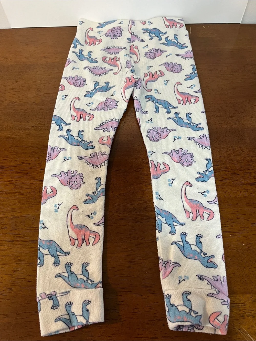 Cuddl Duds Cream Pajama Set with Pink & Blue Dinosaur Print